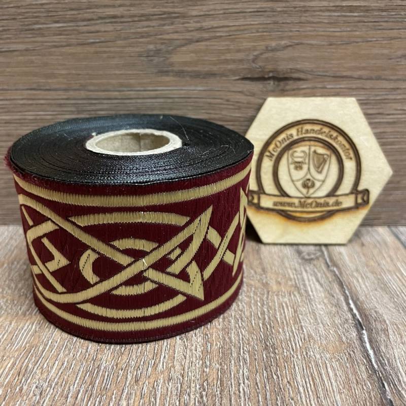 [B50115-brdx] Borte "Keltisch 4" bordeaux-gold, 50 mm Breite, 10 m auf Rolle