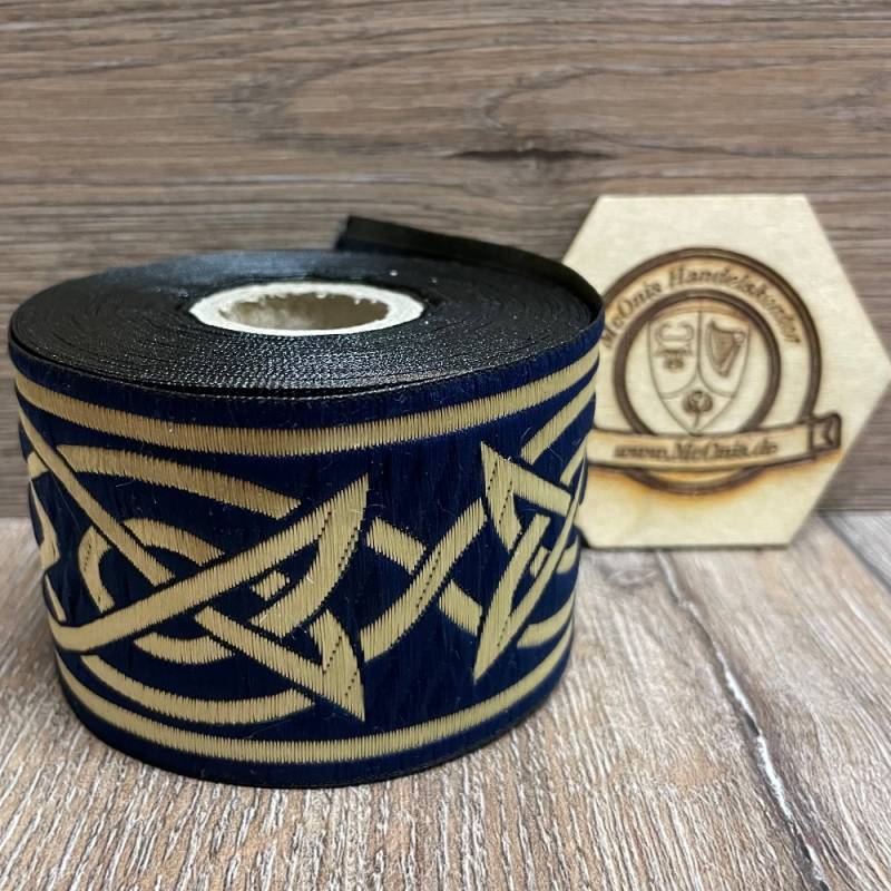 Borte "Keltisch 4" marineblau-gold, 50 mm Breite, 10 m auf Rolle