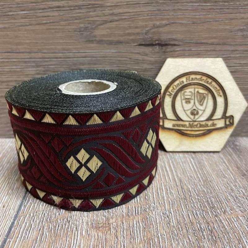 Borte "Blumenranke 3" bordeaux-gold, 50 mm Breite, 10 m auf Rolle