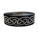 Borte Keltisch 2 in Schwarz-silber, 19 mm- Webborte zur Verzierung mittelalterlicher Kostüme und Larp Gewandungen