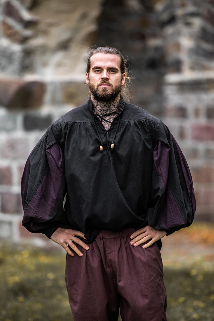 [2099sb] Landsknechthemd "Albert" schwarz-braun, Baumwolle (S)