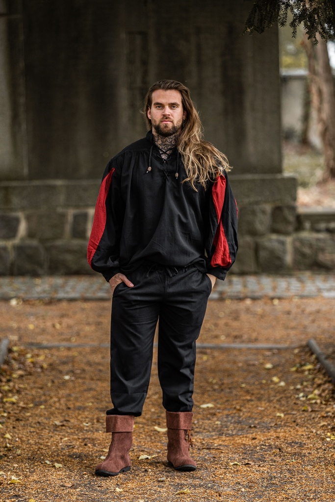 Landsknechthemd "Albert" schwarz-rot, Baumwolle