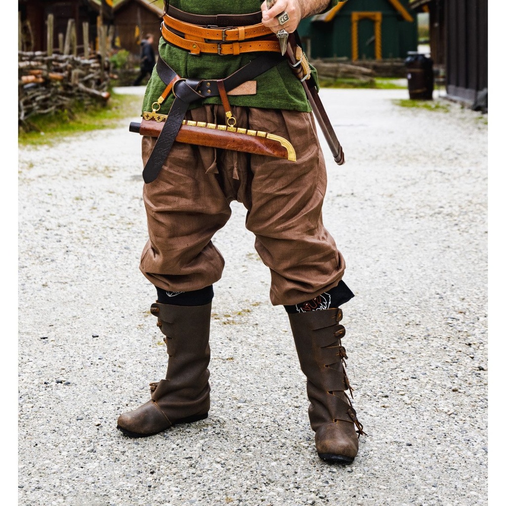 [3895b] Wikingerhose mit Beinschnürung Wodan Braun Leinen (S)
