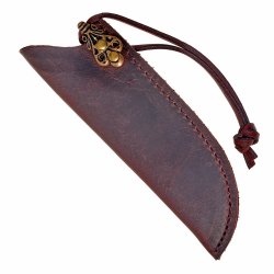 Scheren-Etui aus Rindsleder mit Bronze-Beschlag - 15 x 4,5 cm