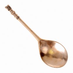 [13 Me-Loeffel] Mittelalterlicher Messing-Löffel mit Damenhaupt - 16 cm
