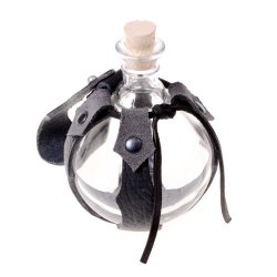 Runde Glas-Feldflasche 0,2 l – Mit Lederhalterung für LARP & Mittelalter