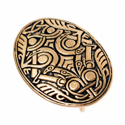 [02 Absch Born.ma.br] Messergriff-Abschlussplatte „Wikinger“ – Bronze oder versilbert, Motiv nach Bornholm-Fund (Bronze)