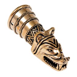 [07 THE Wolf.b] Mittelalterliches Trinkhorn-Ende mit Wolfskopf (Bronze)