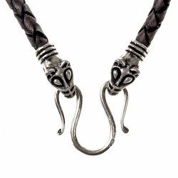 [07 LK Fossi 50 V.br] Wikinger-Lederkette "Wolfskopf" - 50 cm (braun)