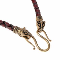 [07 LK Fossi 65.br] Wikinger-Lederkette "Wolfskopf" - 65 cm (braun)