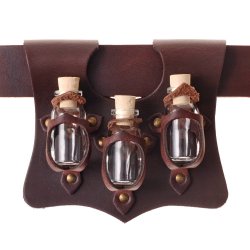 [01 TRAHALT.br] LARP Trankhalter aus Leder - 3 Flaschen - 15 cm (braun)