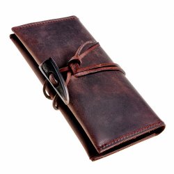 [01 A-Tabak.sw] Leder-Tabaktasche mit Hornknebel – rustikaler Tabakbeutel im Vintage-Stil (schwarz)