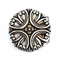 [09 Buck 4 FL:.fa.me] Florale Buckle-Schnalle – Renaissance-Motiv für 4 cm breite Gürtel (Silber oder Messing) (messingfarben)