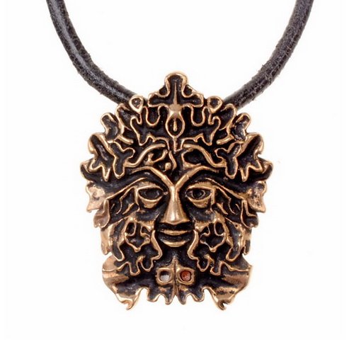 [0 Green-Man.b] Amulett "Grüner Mann"  - Accessoire, Schmuck für Mittelalter, LARP und Alltag (Bronze)