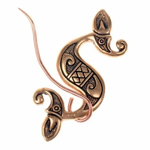 [07 Fi Dragon.b] Keltische Seepferdchen Fibel versilbert (Bronze)