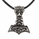 Thorshammer mit Tierkopf  - Accessoire, Schmuck für Mittelalter, LARP und Alltag