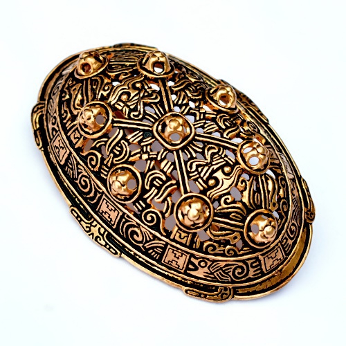 [07 Ov 3 Oval.b] Schildkrötenfibel Durchbruchsarbeit Wikinger Fibel (Bronze)