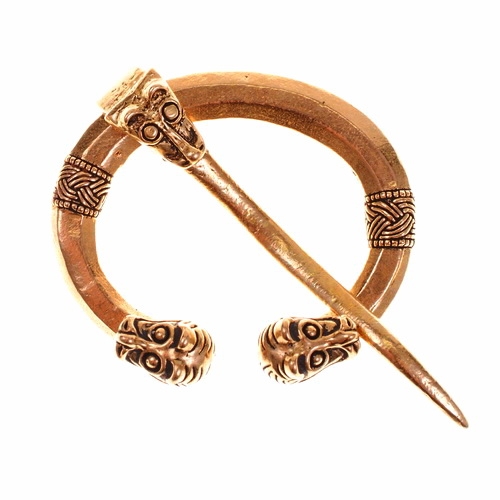 [07 Fib Tierkopf.b] Replik einer Ringfibel mit Tierköpfen Wikinger Schmuck (Bronze)