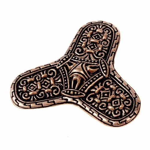 [07 Br Klee 3.b] Kleeblattfibel von Värnamo  im Osebergstill Bronze (Bronze)
