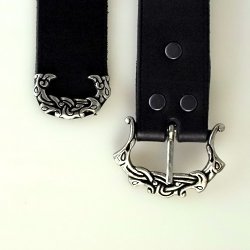 [10 wik 4:B Z.kl.br.si] Wikinger-Gürtel - 4 cm mit Riemenende (S, braun, silber)