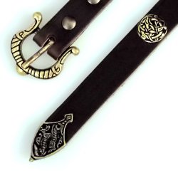 [10 wik 2:A ZN.kl.br.si] Wikinger-Gürtel - 2 cm / Ende + Nieten (S, braun, silber)