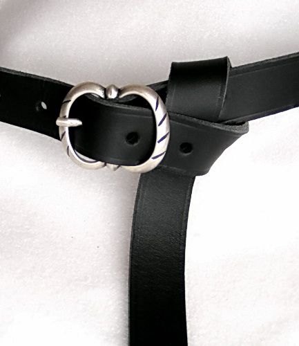 [10 MA 2:A.kl.br.si] Spätmittelalter-Gürtel aus Leder - 2 cm (S, braun, silber)