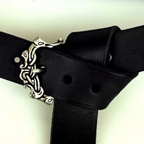 [10 wik 4:B.le.br.gr.s.me.si] Wikingergürtel im Ringerikestil - 4 cm (S, braun, silber)