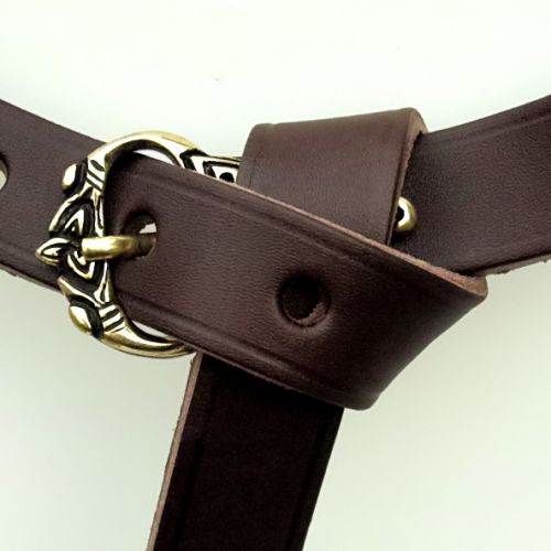 [10 wik 2:B.kl.br.si] Wikinger-Gürtel aus Leder - 2 cm (S, braun, silber)