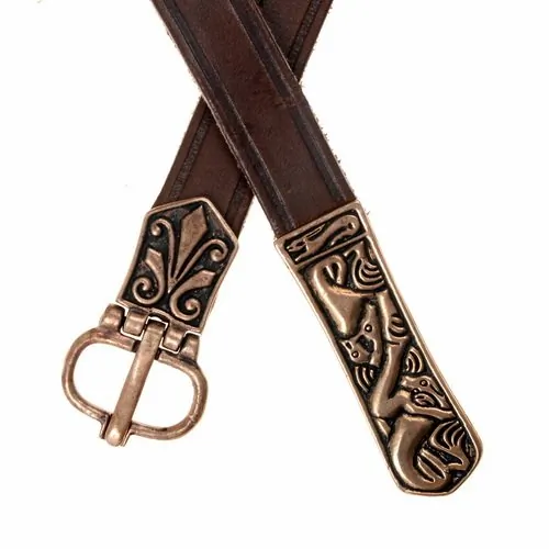 [10 Ger-15 Avar.nl.bra] Awarischer Gürtel mit Palmettenverzierung aus der Merowingerzeit 1,5 cm (braun, Ja, N (148 cm))