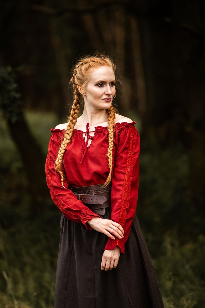 [2028r.gr.xs] Mittelalterbluse mit Spitze "Bettina"Rot (XS)