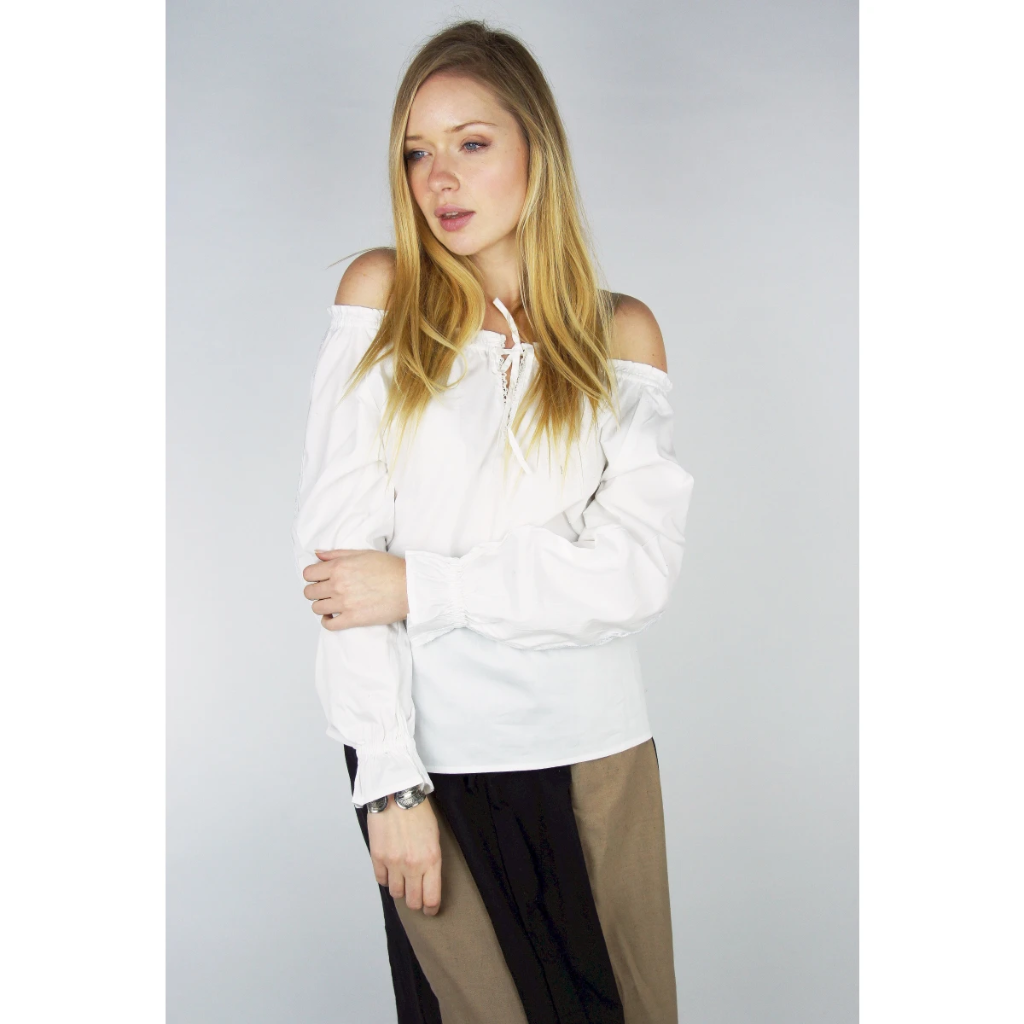 Mittelalterbluse mit Spitze "Bettina" Weiß
