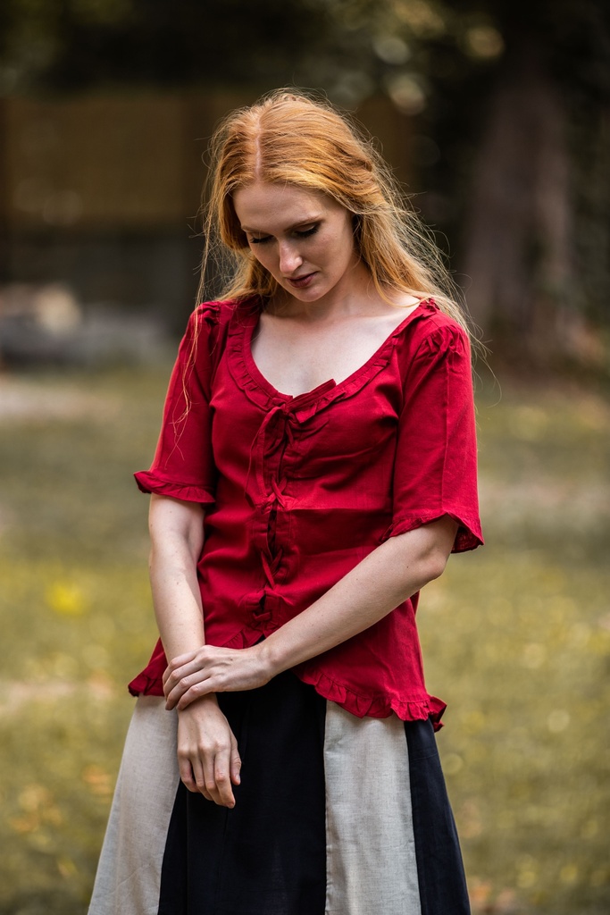 [2038r.gr.xs] Kurzarm-Rüschenbluse "Bea" Rot (XS)