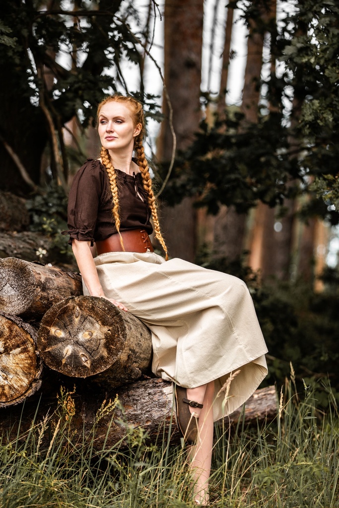 [2036d.gr.xs] Mittelalter Kurzarmbluse "Vera" Dunkelbraun (XS)