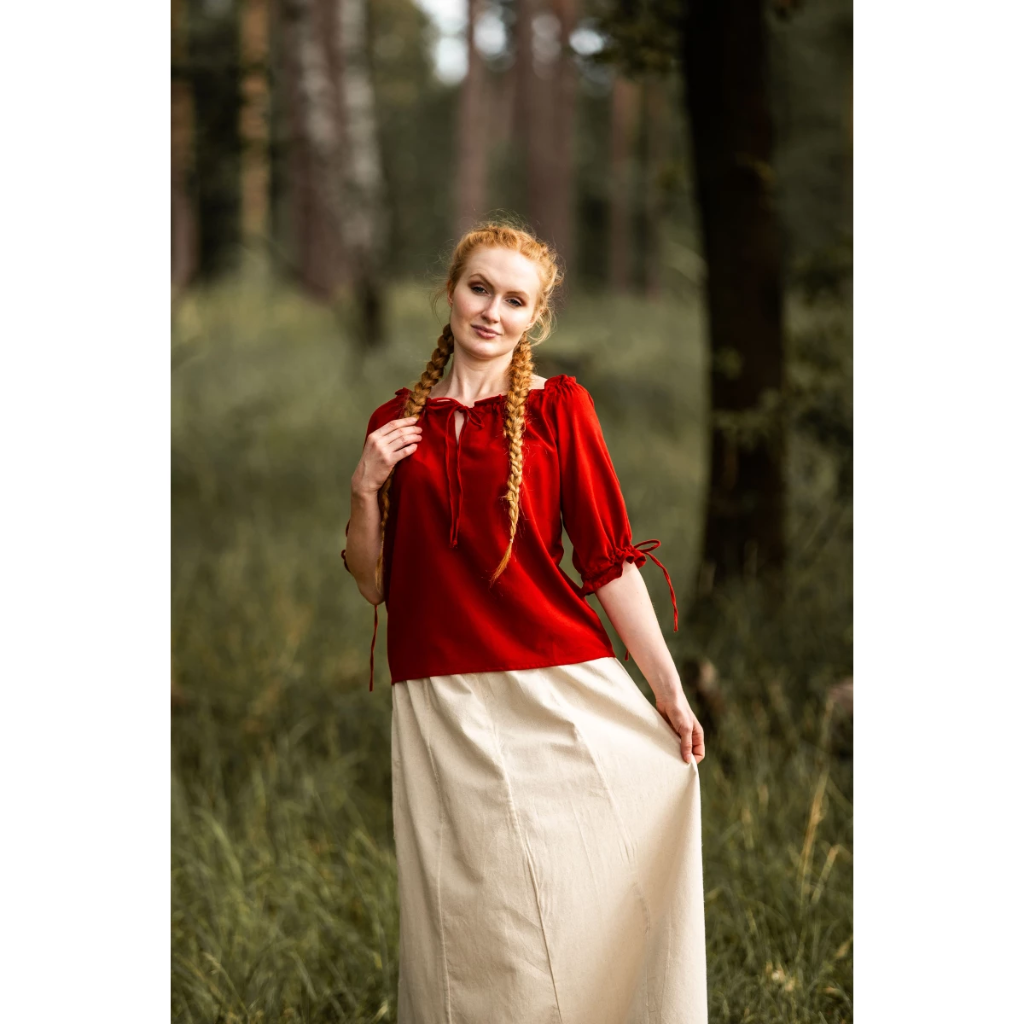 [2036r.gr.xs] Mittelalter Kurzarmbluse "Vera" Rot (XS)