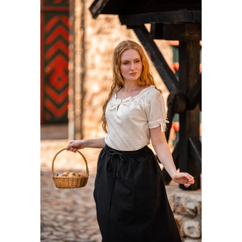 [2101n.gr.xs] Mittelalterbluse "Otilia" mit kurzen Ärmeln Natur (XS)