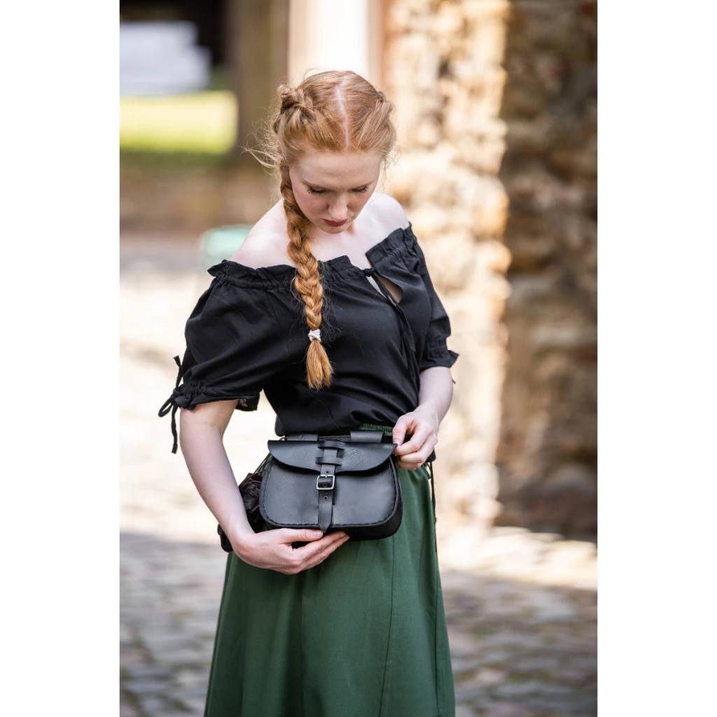 [2101s.gr.xs] Mittelalterbluse "Otilia" mit kurzen Ärmeln Schwarz (XS)