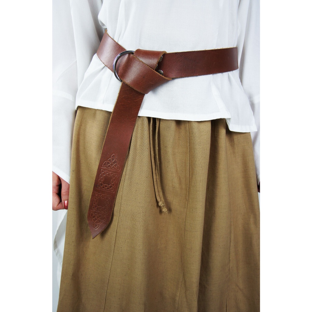 [5056b.gr.s ] Ringgürtel aus Leder mit keltischem Muster in zwei Längen - Braun (S 150cm)