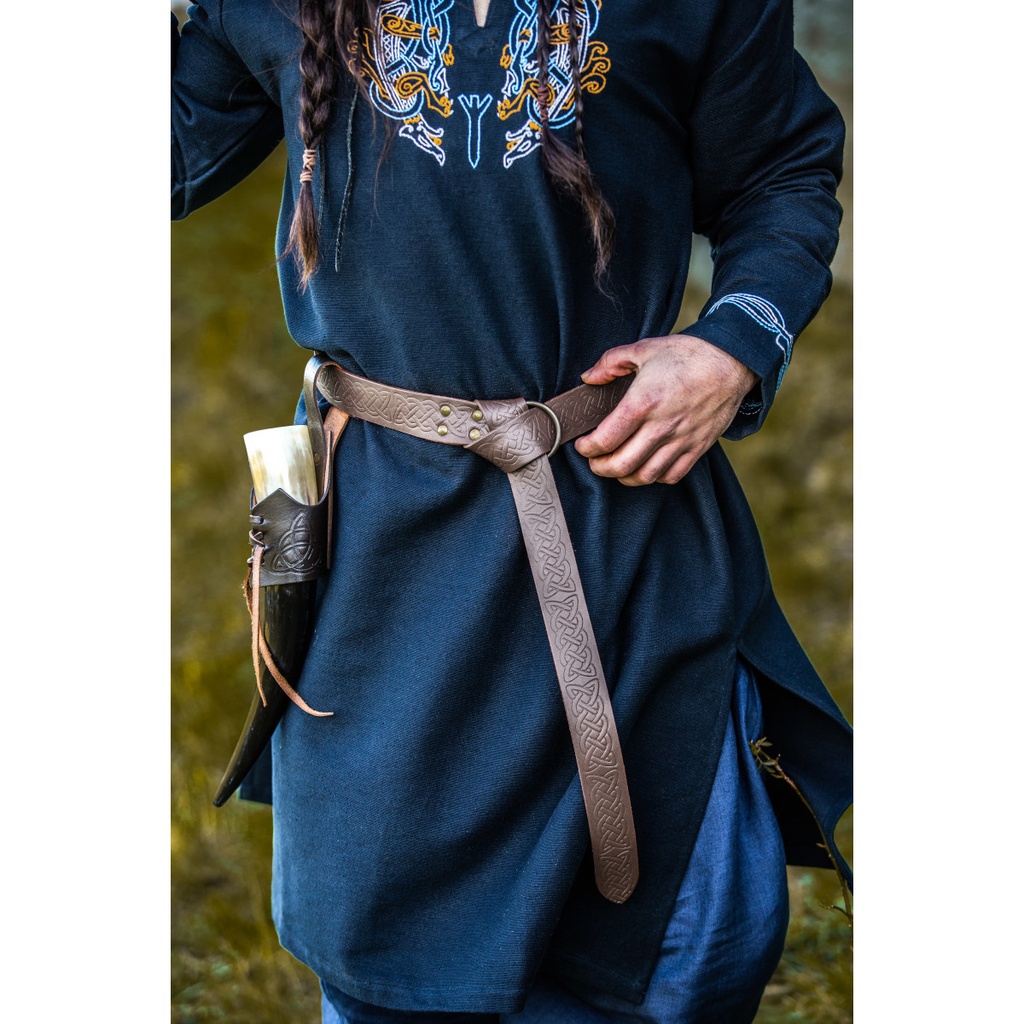 Lederringgürtel mit durchgehender keltischer Prägung Dunkelbraun