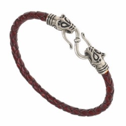 Wikinger-Armband 'Wolfskopf' aus Leder und Bronze
