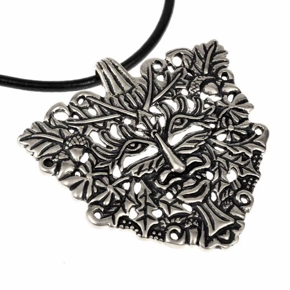 [0 Anh Green GR] Großer Anhänger "Grüner Mann" Amulett (Bronze Versilbert)