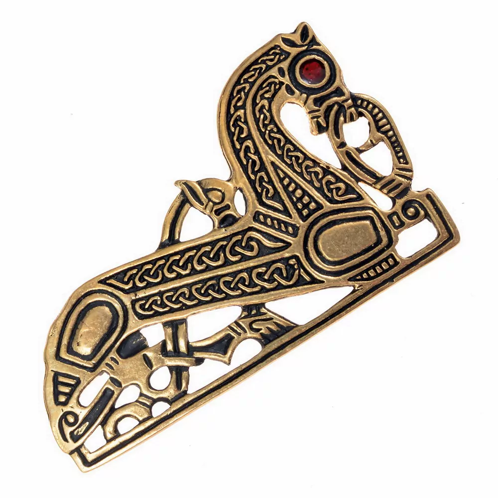 [07 Br Horse - L-si] Pferde-Fibel der Wikingerzeit - Links (Bronze Versilbert)