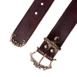 [10 wik-K 4:B.kl.br.si] Wikinger-Gürtel aus Leder - 4 cm / Klassisch (braun, silber, klein)