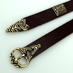 [10 wik 2:B ZN.kl.br.si] Wikinger-Gürtel - 2 cm / Ende + Nieten (S, braun, silber)