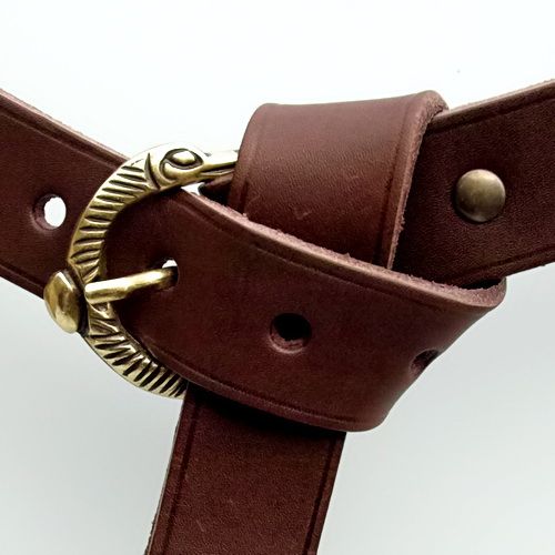 [10 wik 3:A.kl.br.si] Wikinger-Gürtel aus Leder - 3 cm (S, braun, silber)