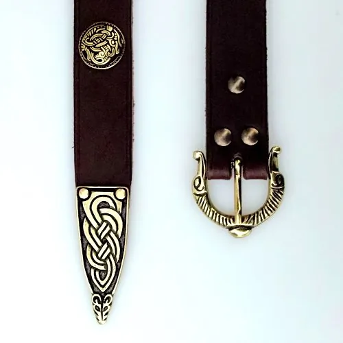 [10 wik 3:A ZN.kl.br.si] Wikinger-Gürtel - 3 cm / Ende + Nieten (S, braun, silber)