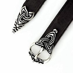 [10 wik 2:B Z.kl.br.si] Wikinger-Gürtel - 2 cm + Riemenende (S, braun, silber)