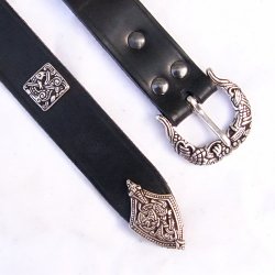 [10 wik 3:B ZN.kl.br.si] Wikinger-Gürtel 3 cm / Ende + Nieten (S, braun, silber)