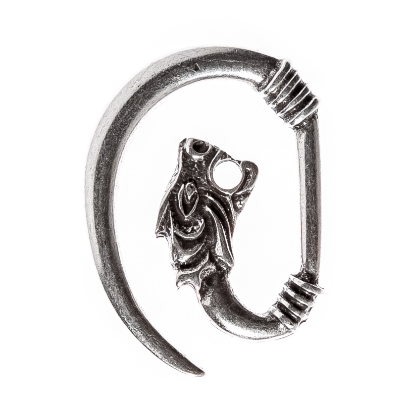 [V-110-1] Drachenkopf-Hakenverschluss – Wikinger-Verschluss für Mantel & Umhang in Silber, Kupfer oder Altmessing  (silber)