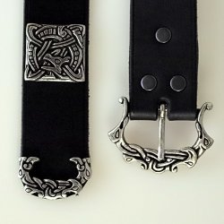 [10 wik 4:B ZN.kl.br.si] Wikinger-Gürtel - 4 cm / Ende + Nieten (S, braun, silber)