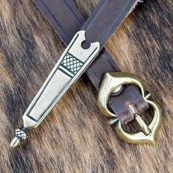 [10 MA 15:B Z.br.si] Mittelalter-Gürtel 1,5 cm + Riemenende (braun, silber)